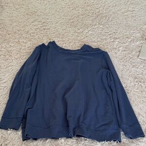 Daily Ritual Slate Blue Crew Neck Top. Open slit in back with bow. Super cute.